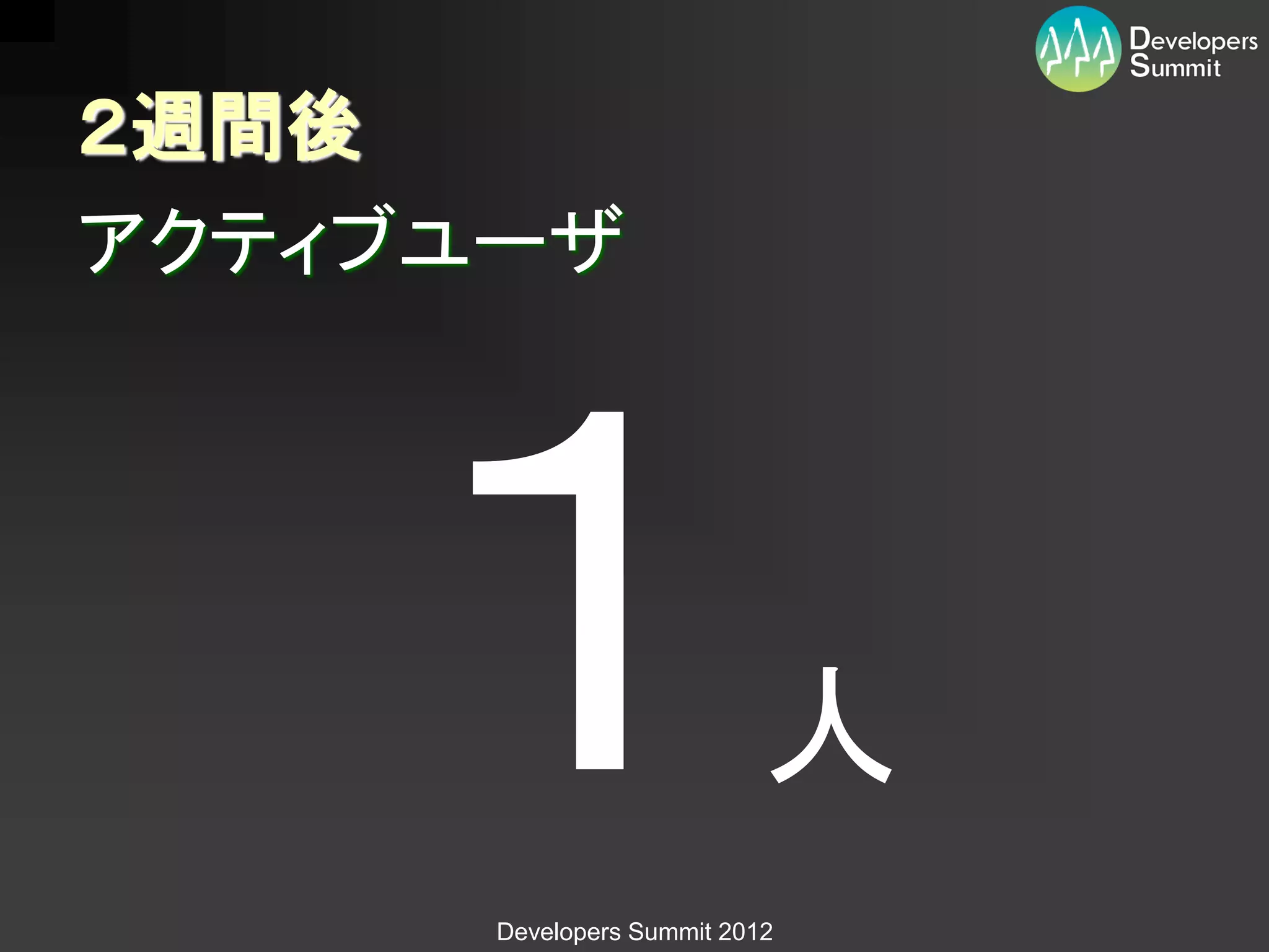 ２週間後
アクティブユーザ




                          人
      Developers Summit 2012
 