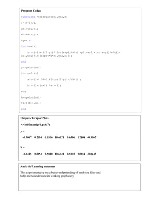 MATLAB CODE OF FIR Filter Designing LPF HPF BPF BSF | PDF