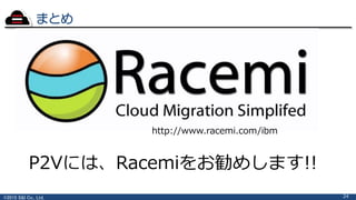 ©2015 S&I Co., Ltd.
まとめ
24
P2Vには、Racemiをお勧めします!!
http://www.racemi.com/ibm
 