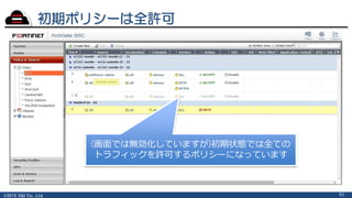 ©2015 S&I Co., Ltd. 61
初期ポリシーは全許可
(画面では無効化していますが)初期状態では全ての
トラフィックを許可するポリシーになっています
 