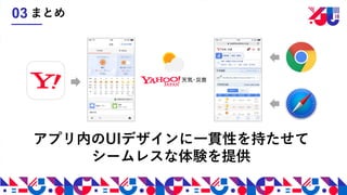 アプリ内のUIデザインに一貫性を持たせて
シームレスな体験を提供
まとめ03
 