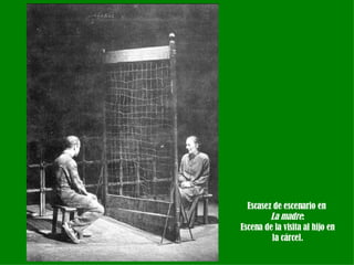 Escasez de escenario en  La madre : Escena de la visita al hijo en la cárcel. 