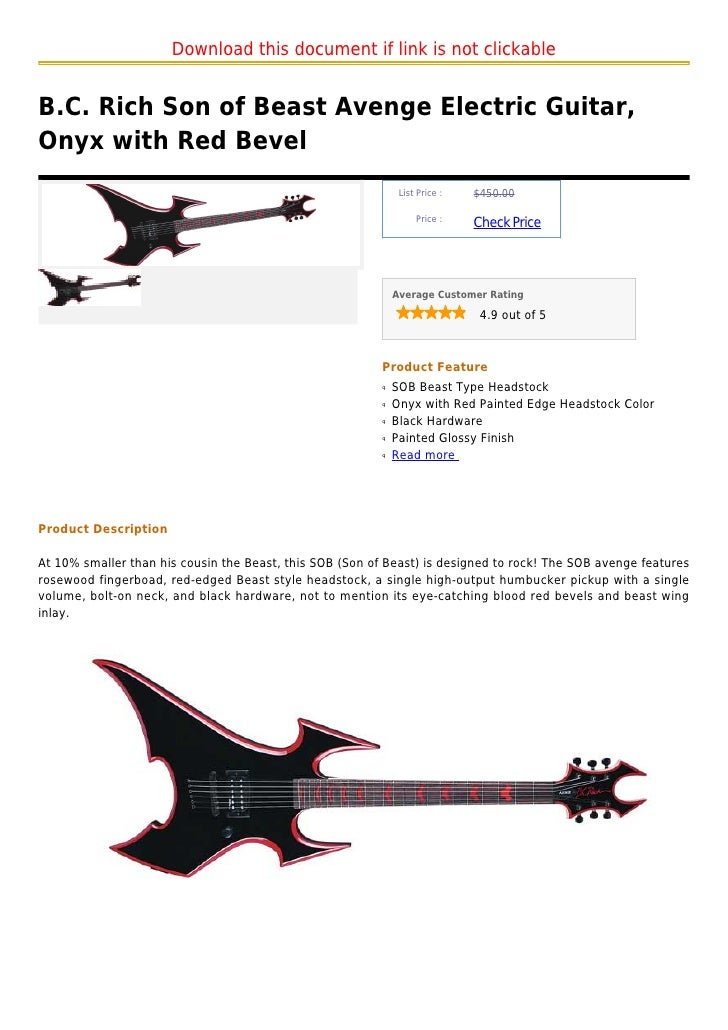 B.c. rich son of beast avenge electric guitar, onyx with