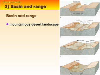 Deserts & winds
 2) Basin and range

  Basin and range

  x mountainous desert landscape
 