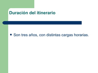 Duración del itinerario Son tres años, con distintas cargas horarias. 