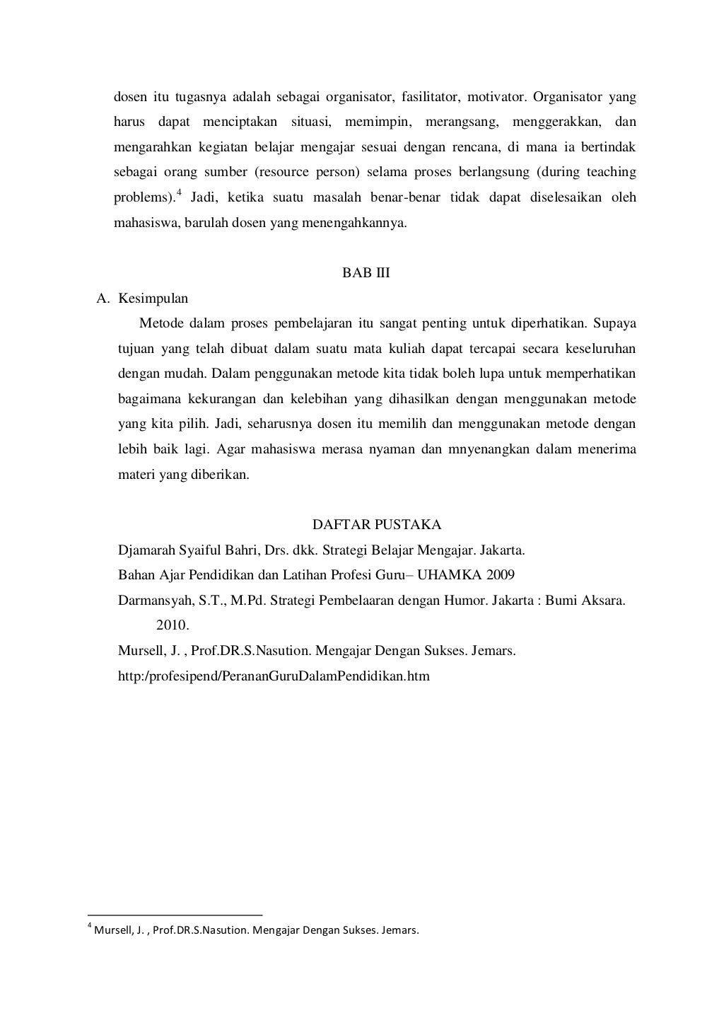 Bahasa Indonesia tentang metode pembelajaran