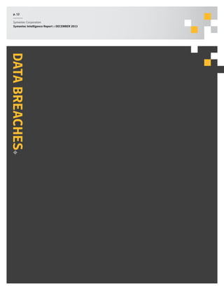p. 12
Symantec Corporation
Symantec Intelligence Report :: DECEMBER 2013

DATA BREACHES

 