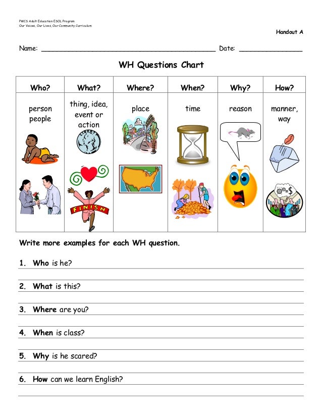 b introduction to wh questions handouts a n