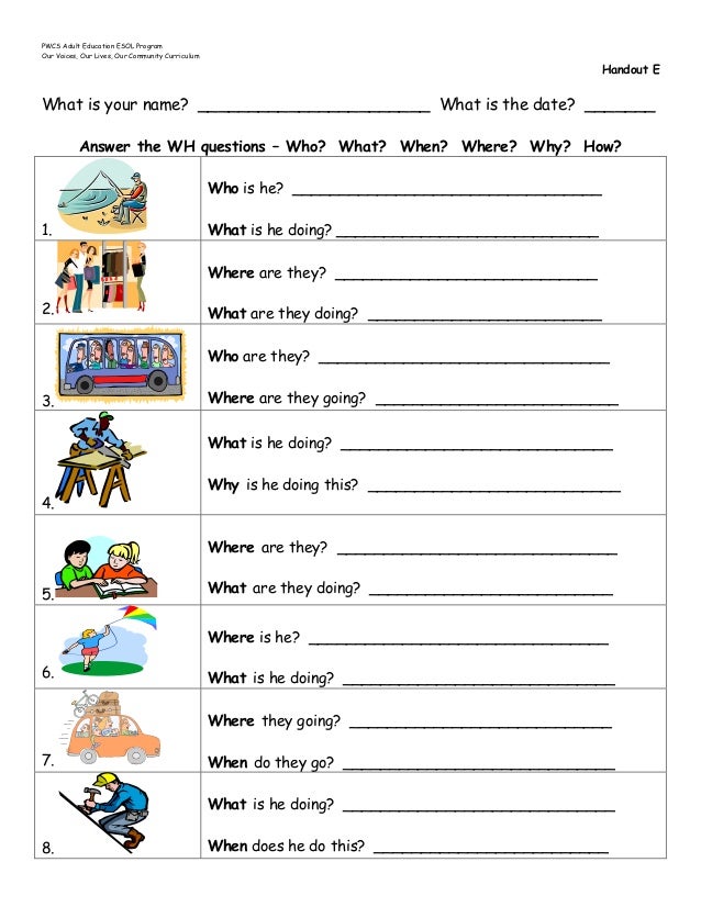 b introduction to wh questions handouts a n