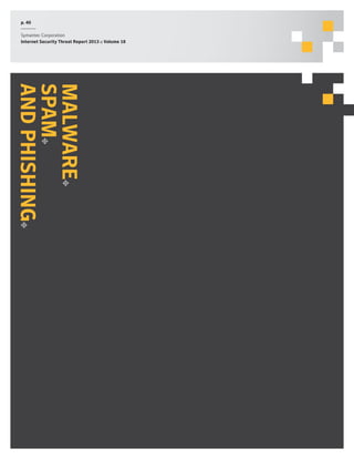 p. 40
Symantec Corporation
Internet Security Threat Report 2013 :: Volume 18

Ma lw a re
spam
and ph is h in g

 