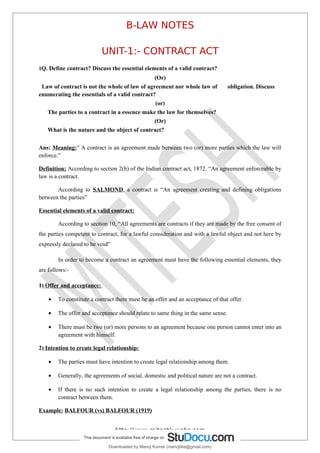 LLB law-notes-unit-1-contract-act | PDF