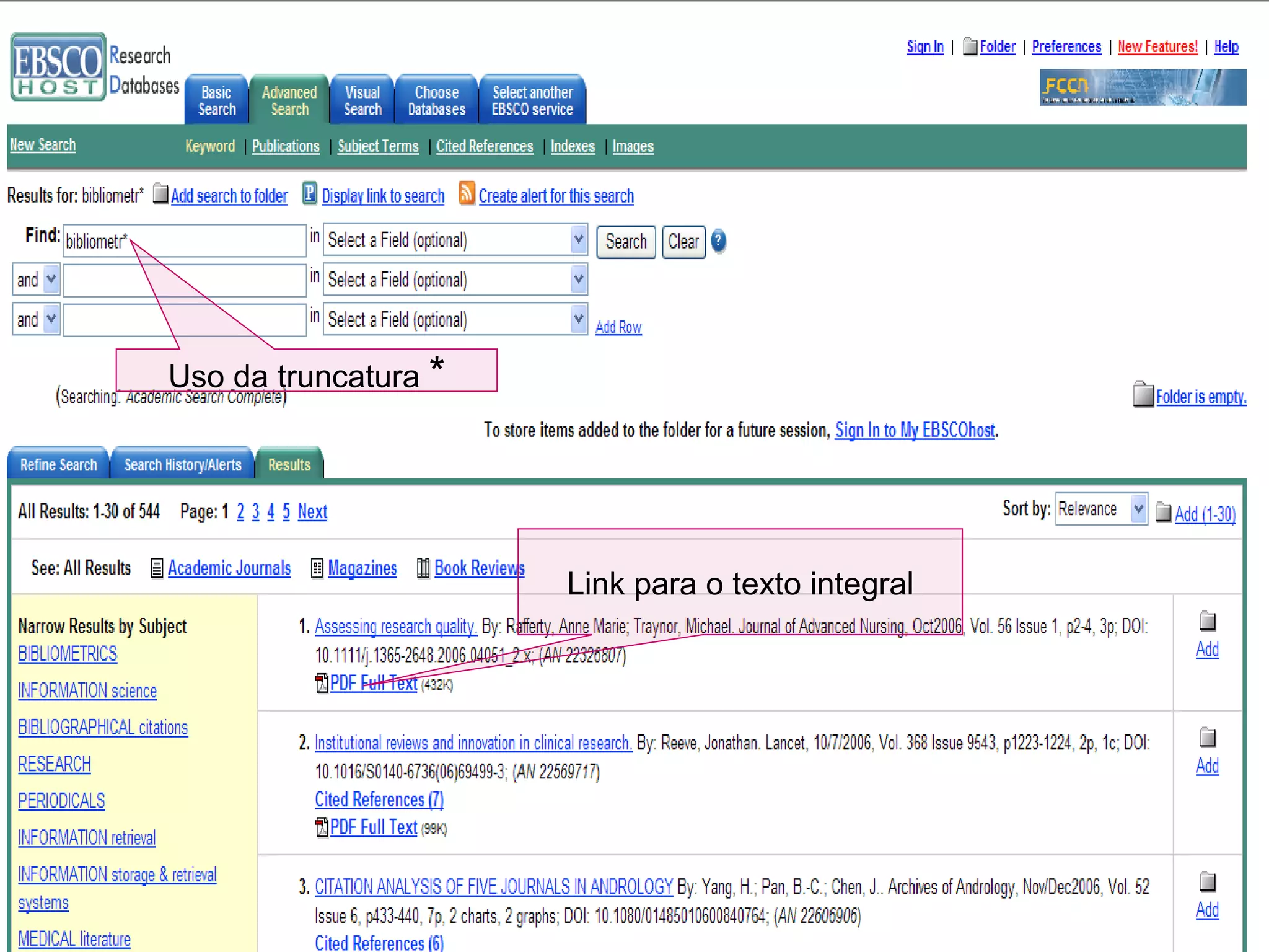 Link para o texto integral Uso da truncatura  * 