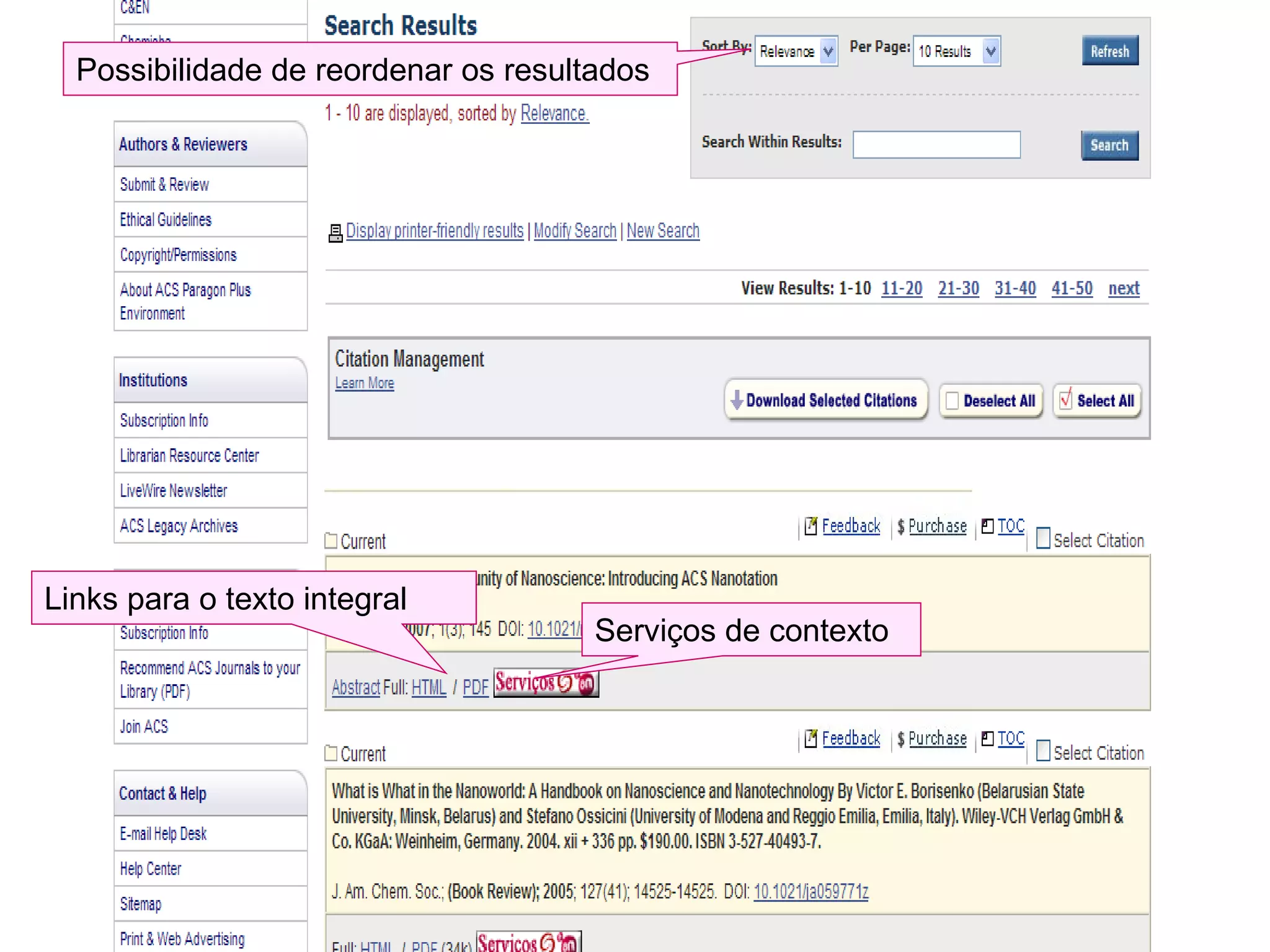 Possibilidade de reordenar os resultados Links para o texto integral Serviços de contexto 