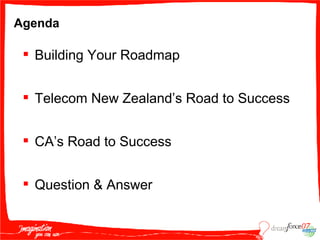 Agenda Building Your Roadmap Telecom New Zealand’s Road to Success CA’s Road to Success Question & Answer 
