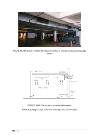 61 | P a g e
FIGURE 3.3.2.2A: Extract ventilation at the basement parking to extract exhaust gases released by
vehicles
FIGURE 3.3.2.2B: The process of extract ventilation system
SOURCE: Building Services, Technology and Design Book, Roger Greeno
 