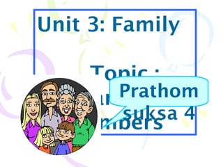 Unit 3: Family
Topic :
Family
members
Prathom
suksa 4
 