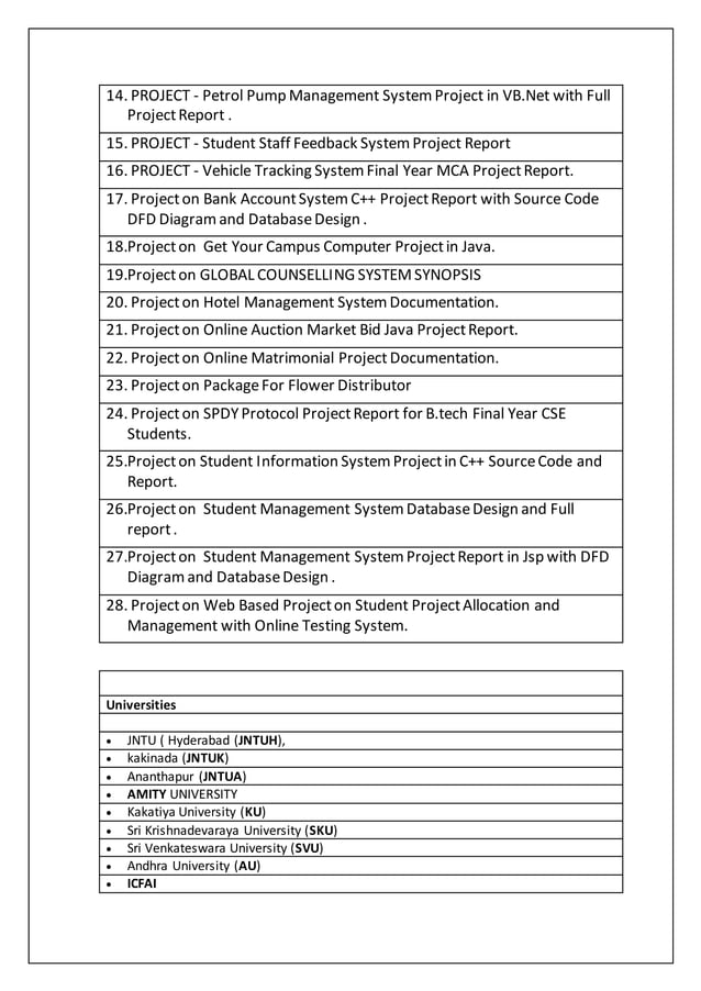 B tech, bca project topics | PDF