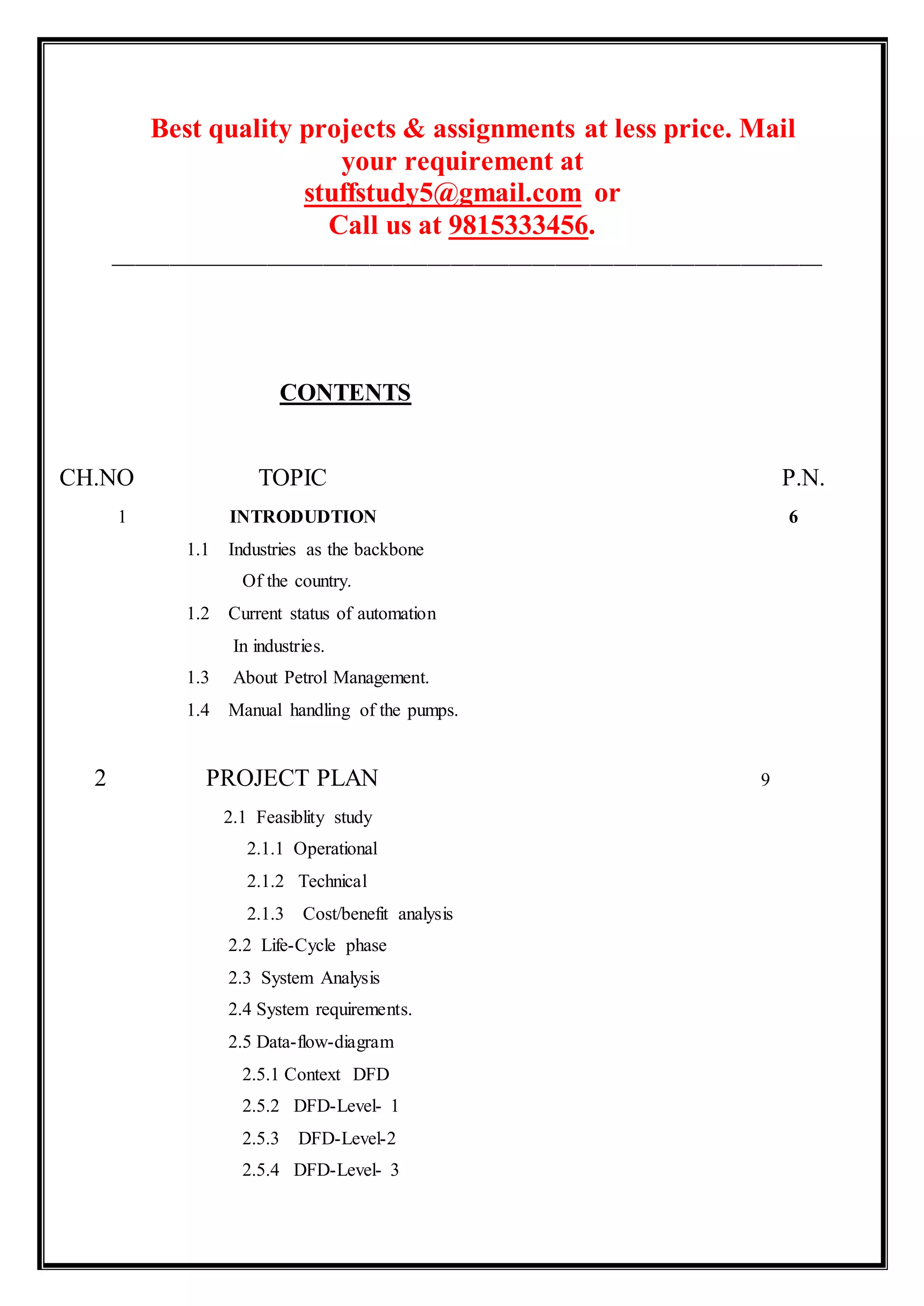 B tech project sample petrol pump management system project in . PDF