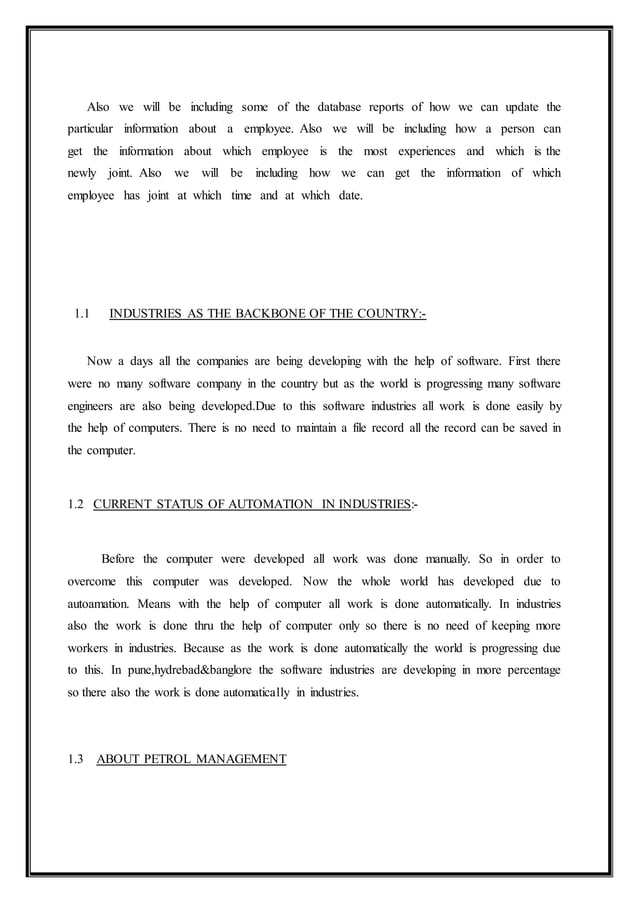 B tech project sample petrol pump management system project in