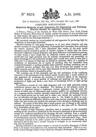 Patente de Nikola Tesla n  B0008575