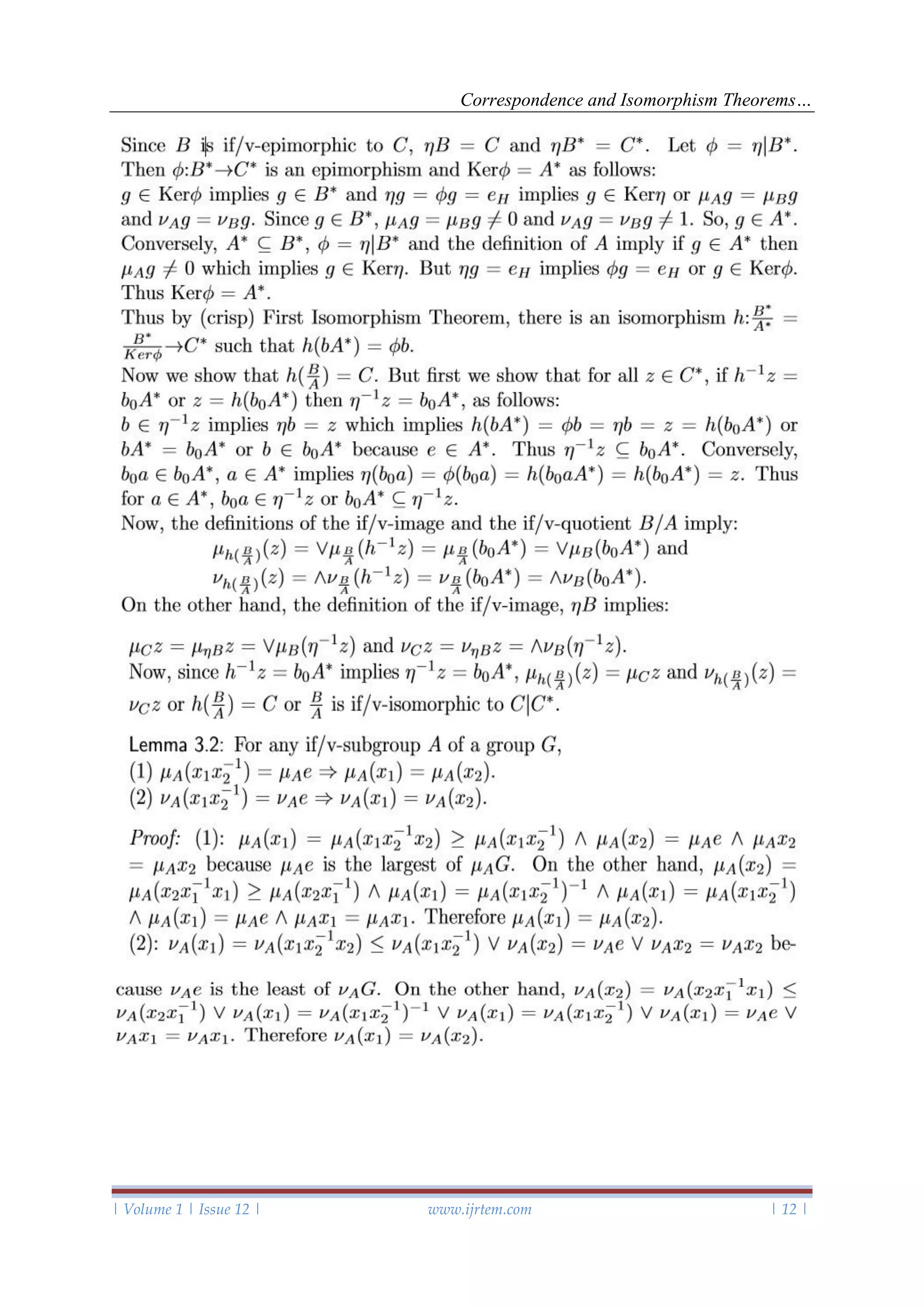 Correspondence and Isomorphism Theorems…
| Volume 1 | Issue 12 | www.ijrtem.com | 12 |
 