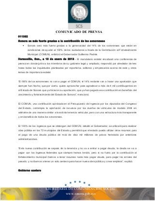 10-01-2013 Guillermo Padrés, acompañado de su gabinete legal, habló en conferencia de prensa, sobre la Contribución al Fortalecimiento Municipal (COMUN). B011332