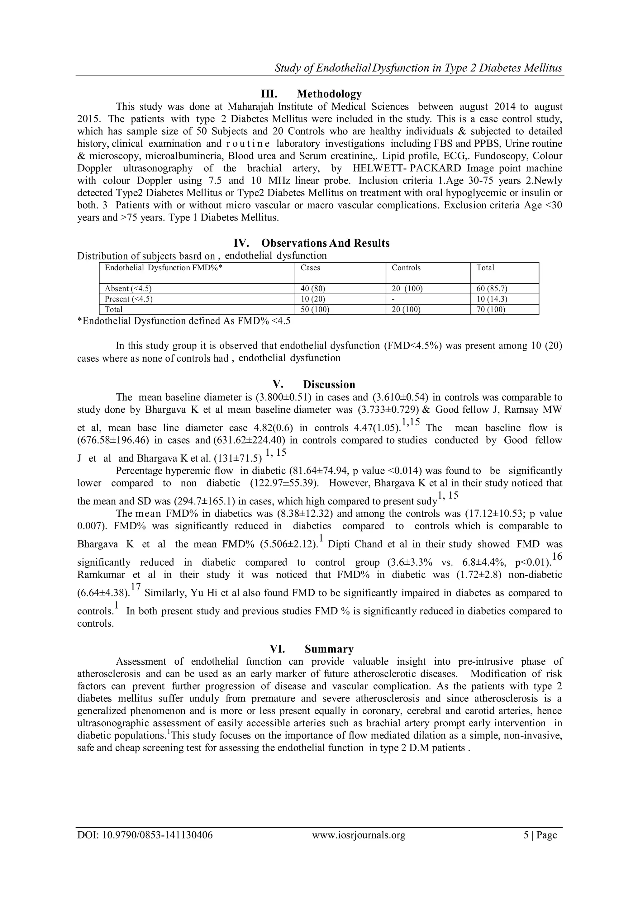 Study of Endothelial Dysfunction in Type 2 Diabetes Mellitus | PDF