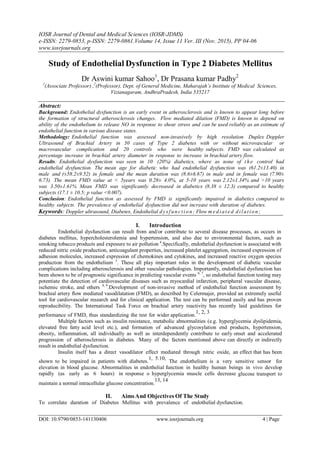 Study of Endothelial Dysfunction in Type 2 Diabetes Mellitus | PDF