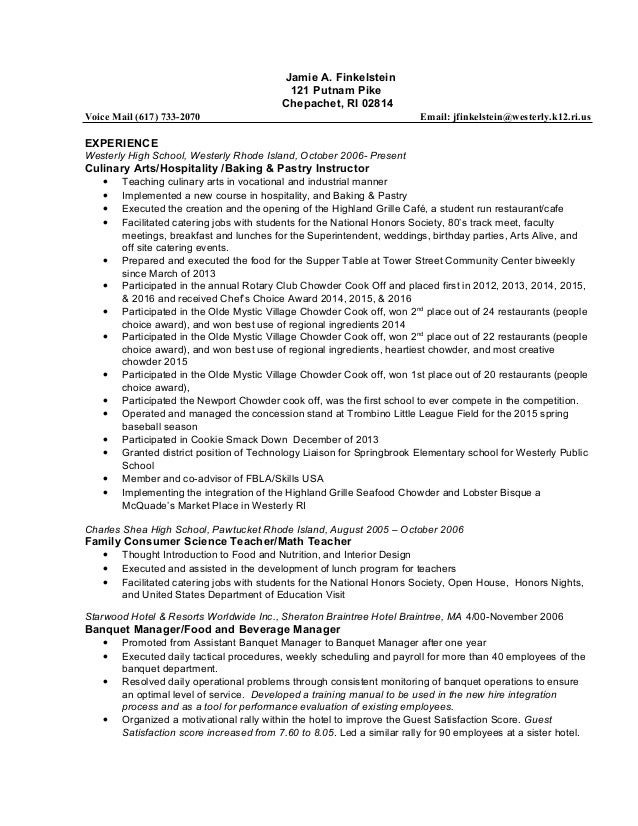 resume for culinary arts