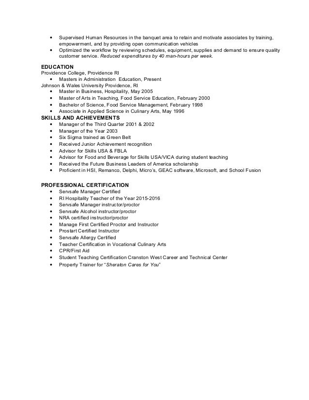 culinary arts education new resume jwu