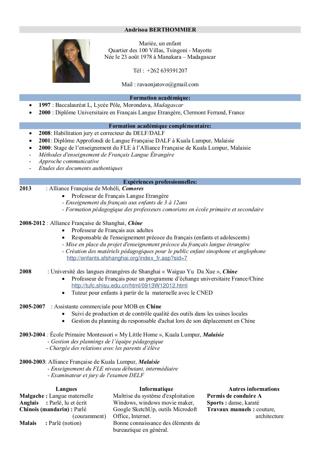 Professeur de FLE cv en francaispdf