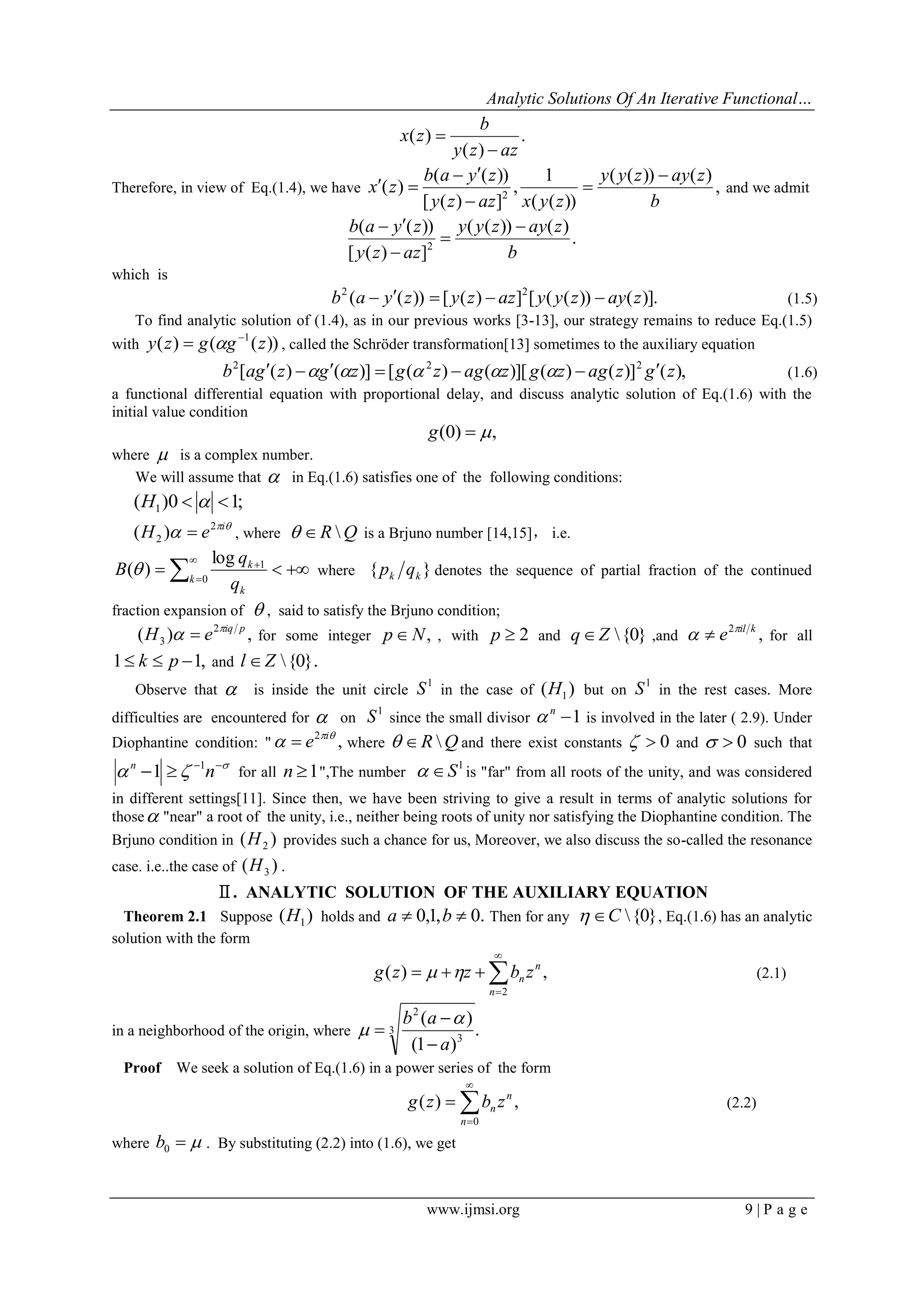 Analytic Solutions of an Iterative Functional Differential Equation ...
