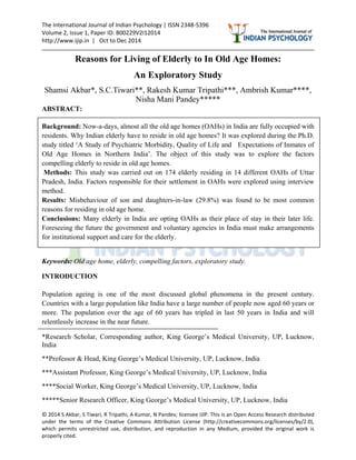 Reasons for living in old age home | PDF