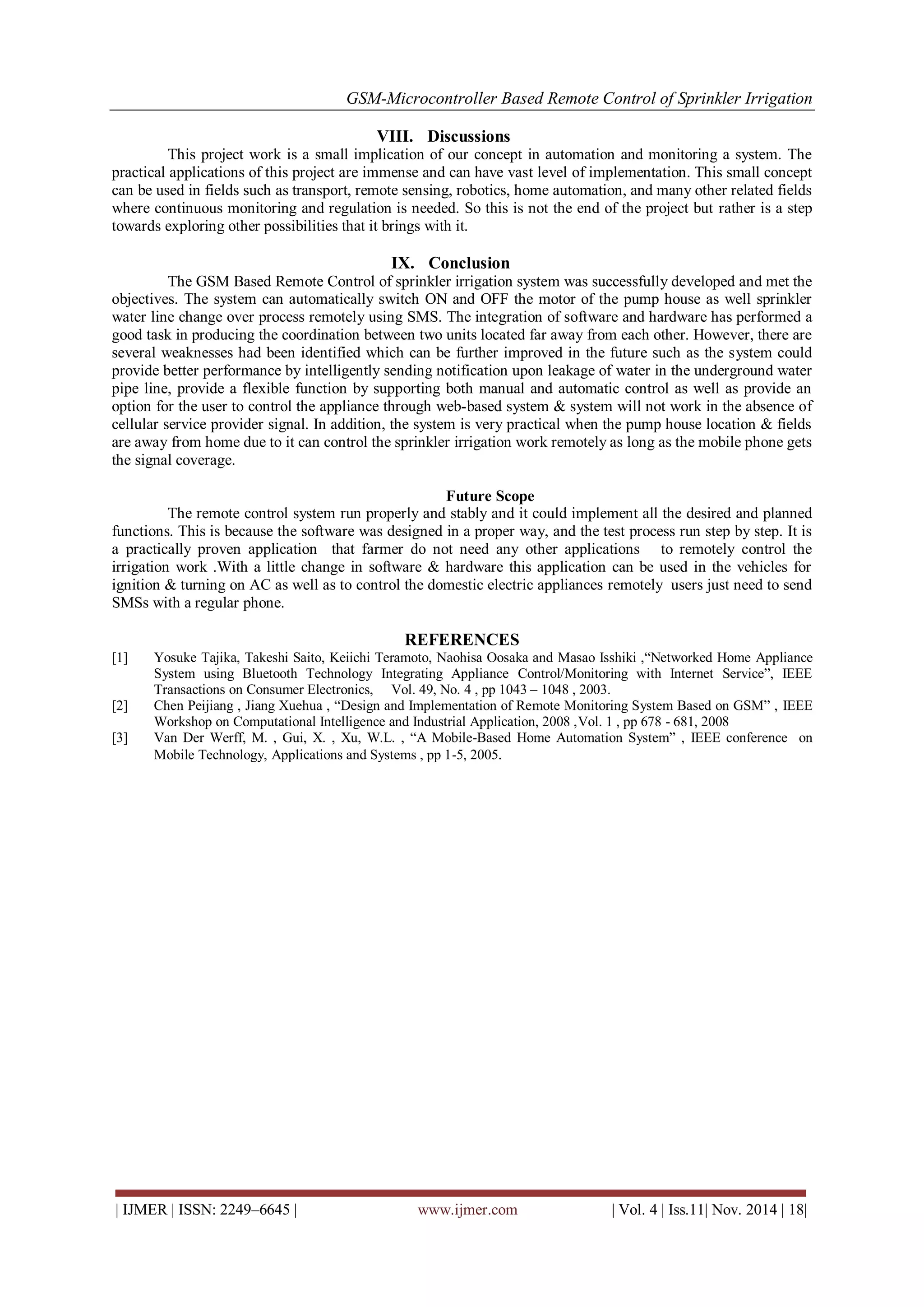 GSM-Microcontroller Based Remote Control of Sprinkler Irrigation | PDF