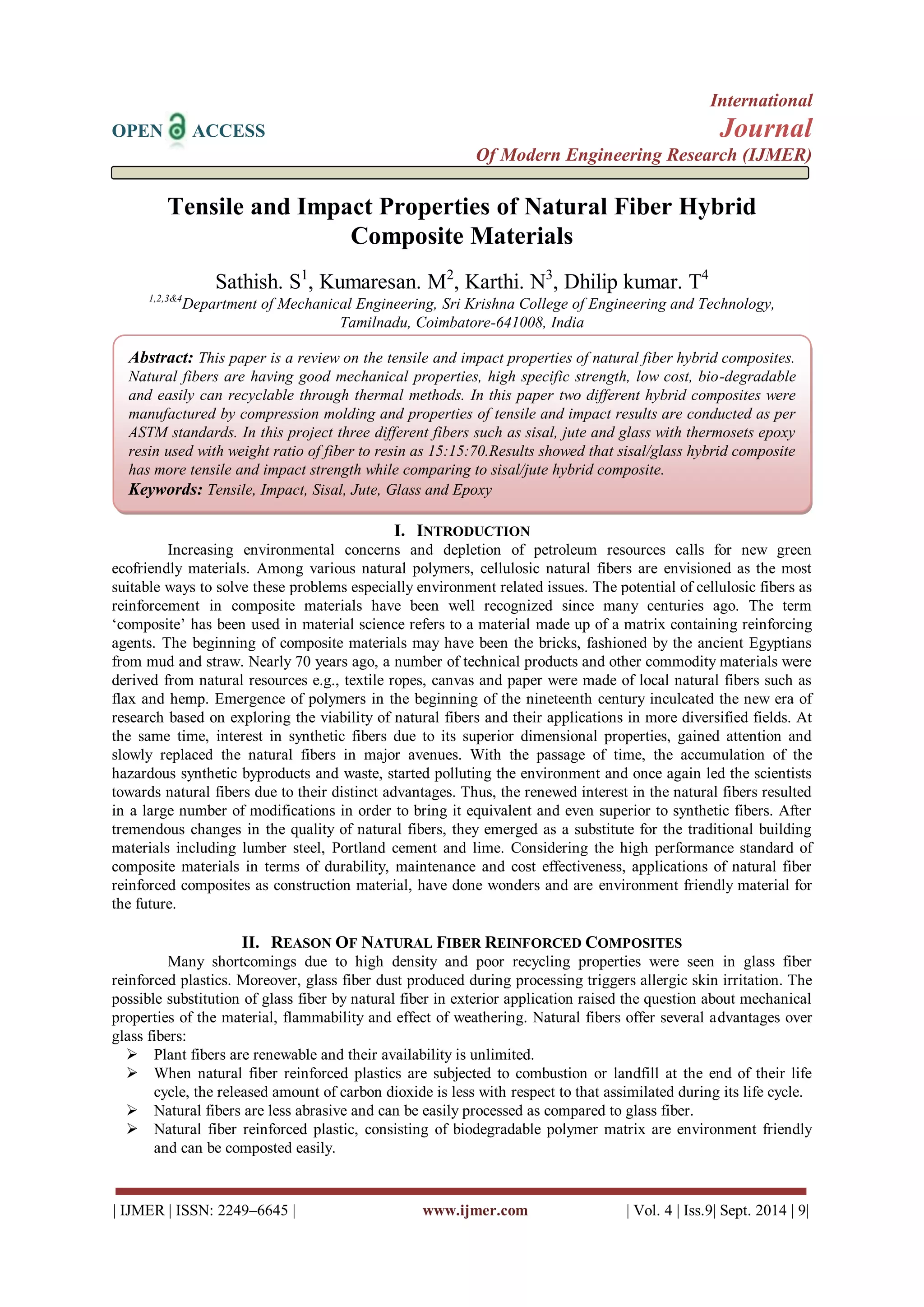 Tensile and Impact Properties of Natural Fiber Hybrid Composite ...