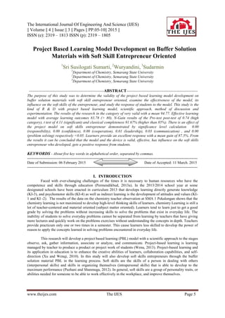 Project Based Learning Model Development on Buffer Solution Materials