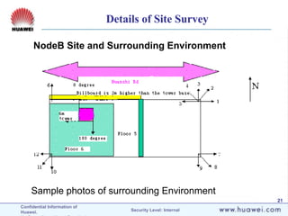 Confidential Information of
Huawei. Security Level: Internal
21
NodeB Site and Surrounding Environment
Sample photos of surrounding Environment
Details of Site Survey
 