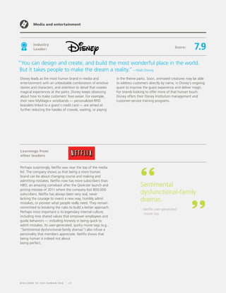 7.9
Media and entertainment
Score:
Disney leads as the most human brand in media and
entertainment with an unbeatable comb...