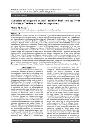 Numerical Investigation of Heat Transfer from Two Different Cylinders ...