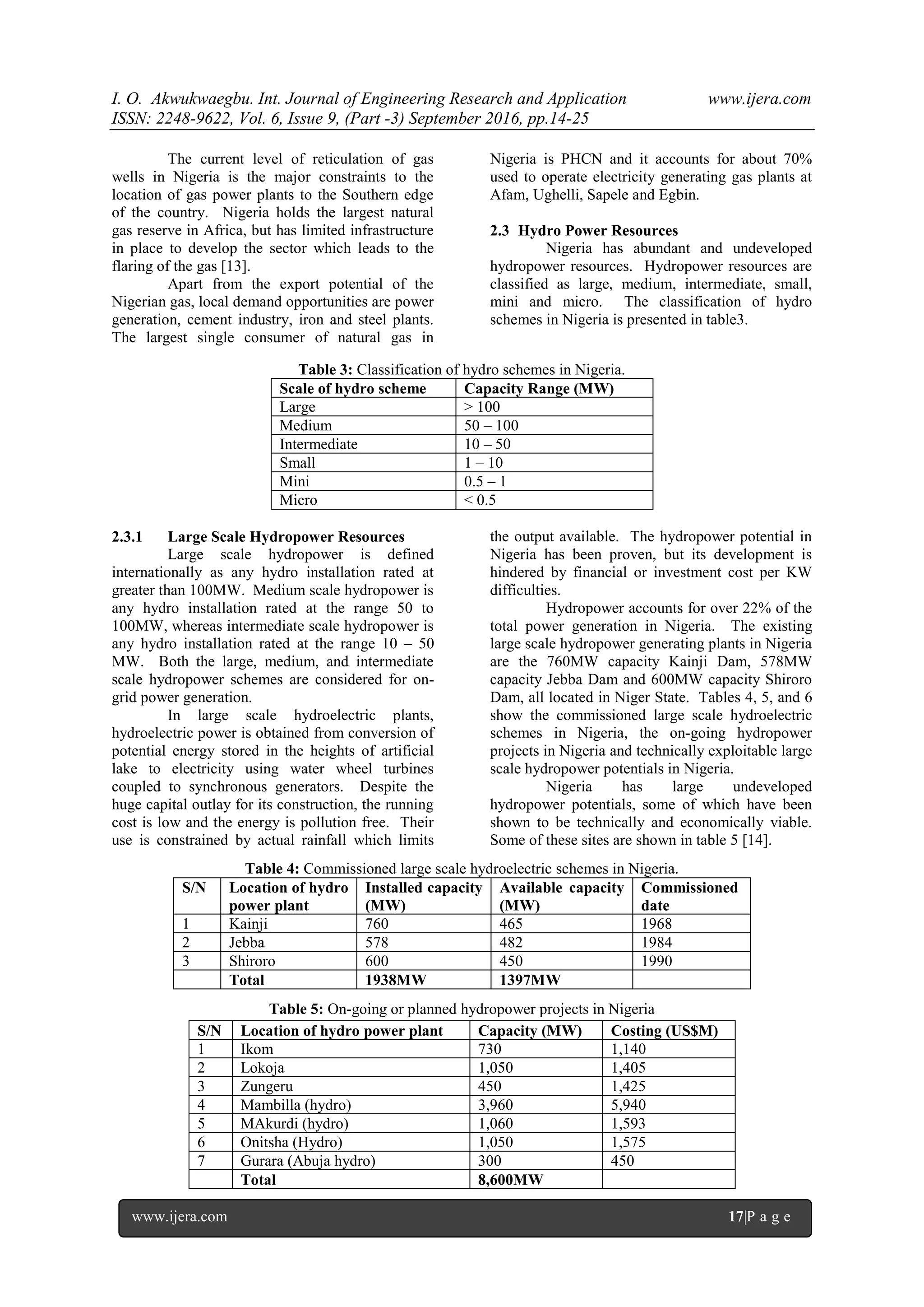 Identification of Reserved Energy Resource Potentials for Nigeria Power ...