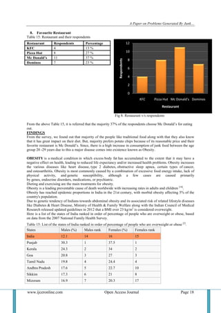 A Paper on Problems Generated By Junk Food in India | PDF