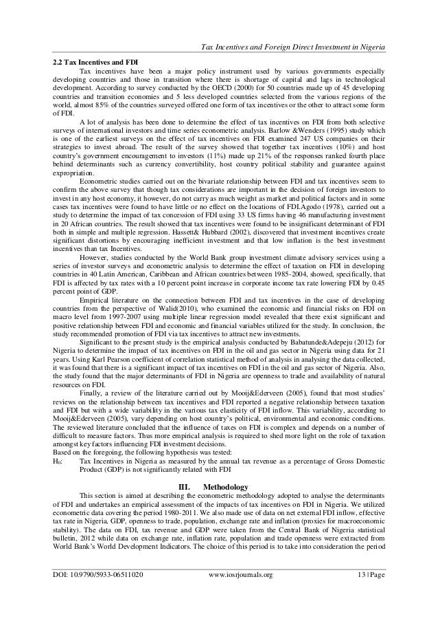 nigeria and fdi Abstract: the study examines the links between nigerian economic growth, employment and foreign direct investment (fdi) in the manufacturing and servicing. nigeria and fdi Abstract: the study examines the links between nigerian economic growth, employment and foreign direct investment (fdi) in the manufacturing and servicing.