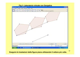 Fig.1- Laboratorio virtuale con Geogebra
1717
Eseguire le traslazioni della figura piana utilizzando il vettore più volte.
 