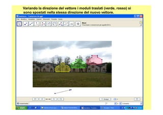 Variando la direzione del vettore i moduli traslati (verde, rosso) si
sono spostati nella stessa direzione del nuovo vettore.
19
 