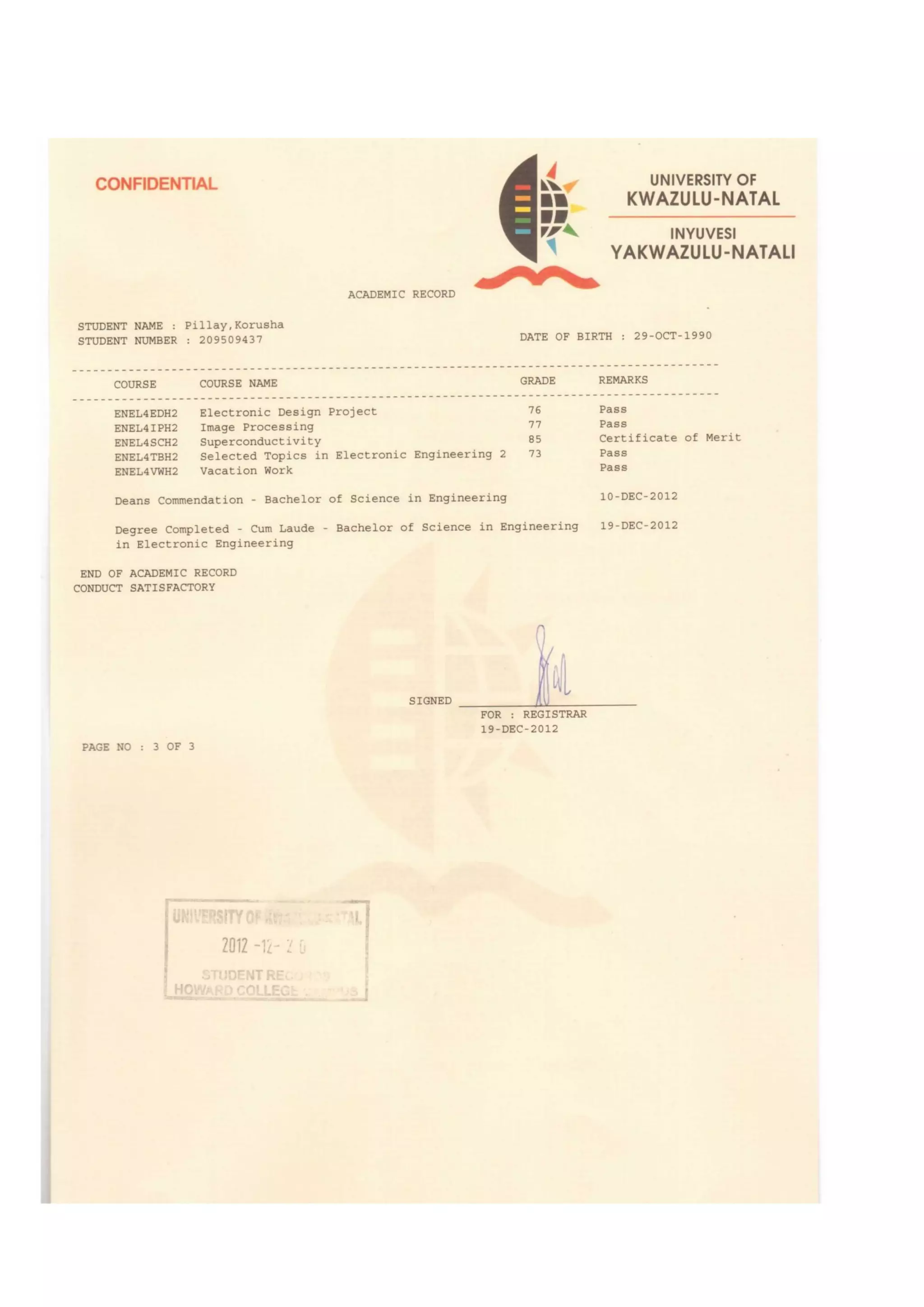 Academic Transcript | PDF