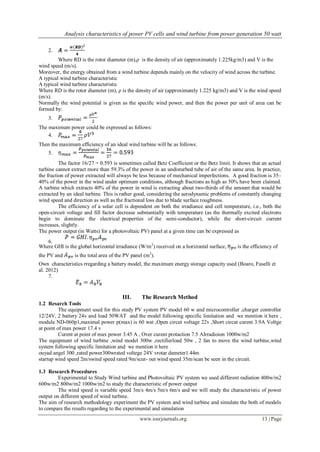 Analysis characteristics of power PV cells and wind turbine from power ...