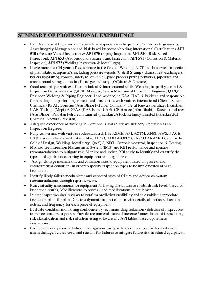 Asset Integrity Engineer Resume Asset Integrity Engineer Resume