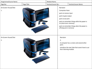 Sample Storyboard Computers 101 | PPT