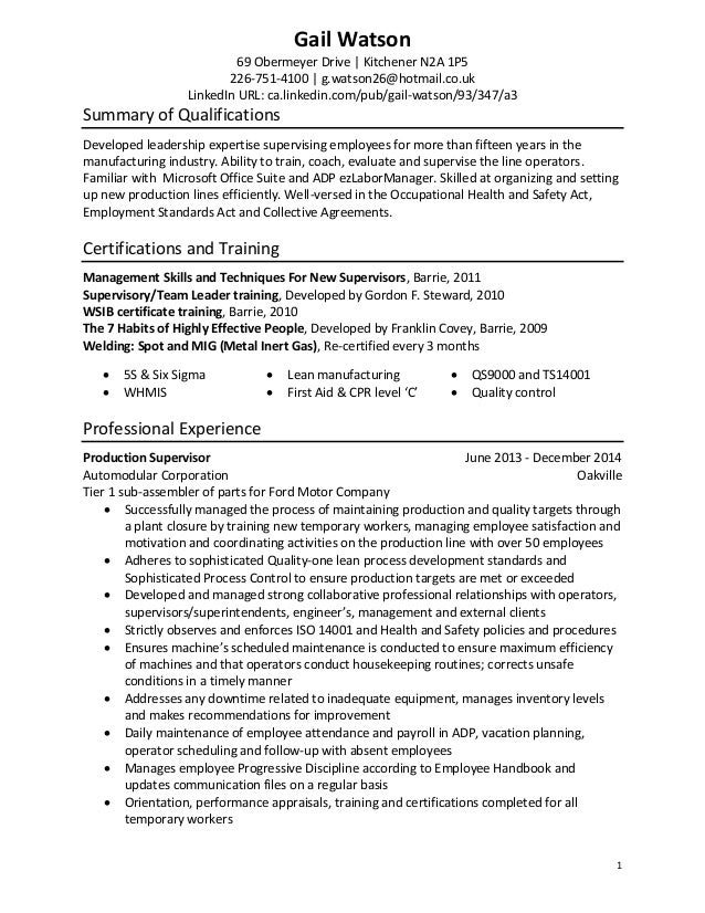 gail watson s resume