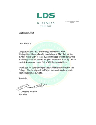 LDSBC GPA Letter